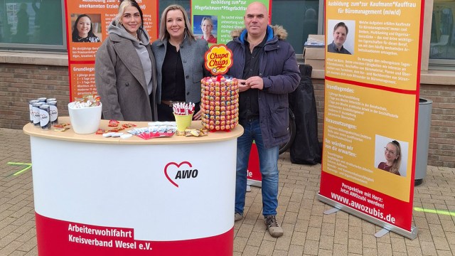AWO-Recruiting Team beim Ausbildungsmarkt im Berufskolleg Wesel - Am Dienstag, den 07. Oktober 2025, ist unser Recruiting Team von 8:00 bis 14:00 Uhr im Berufskolleg Wesel , Hamminkelner Landstraße 38B, vertreten.